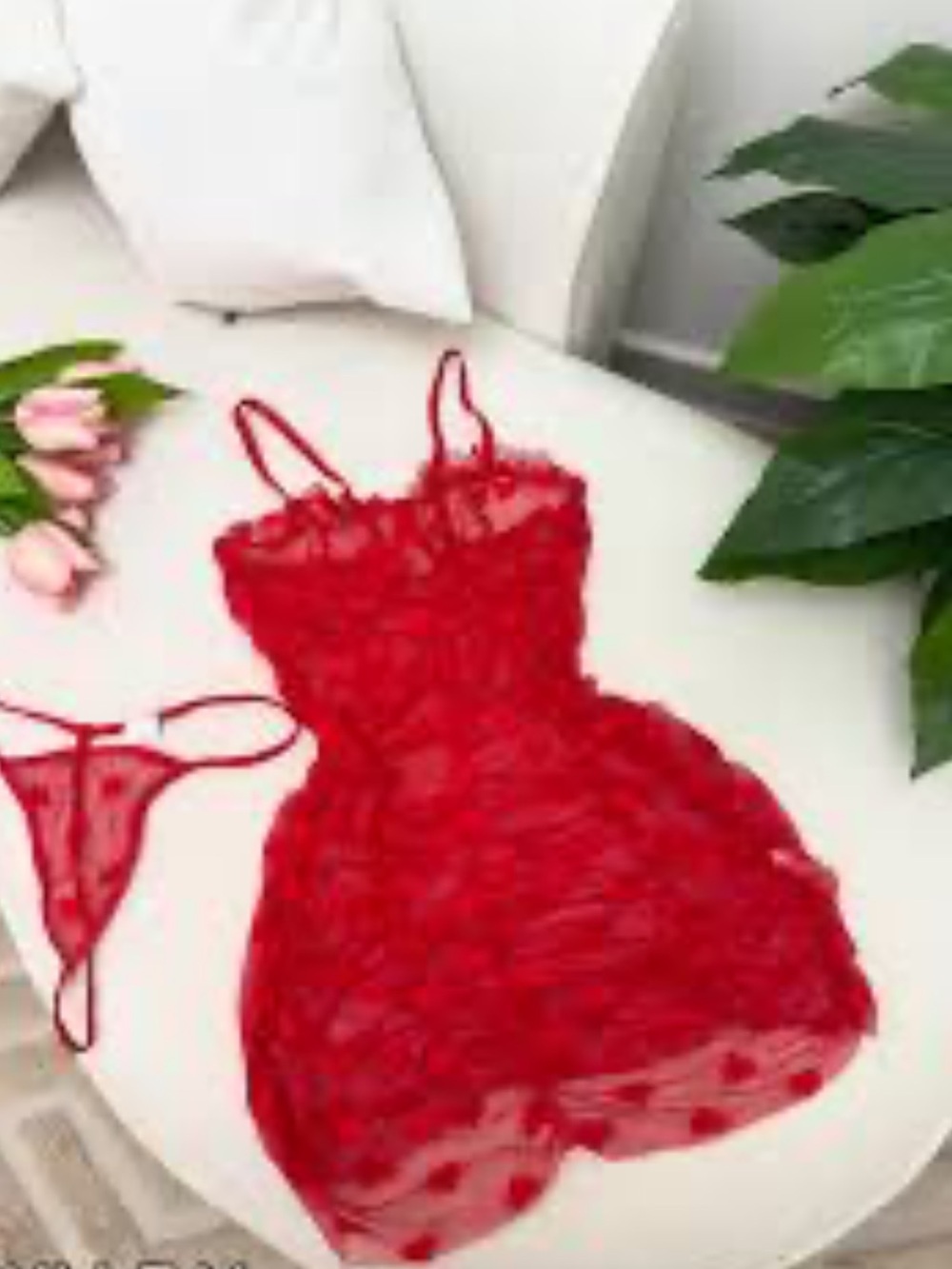 Heart Mesh Frill Trim Underwire Lingerie Mini Dress Red Large - Picture 3 of 9